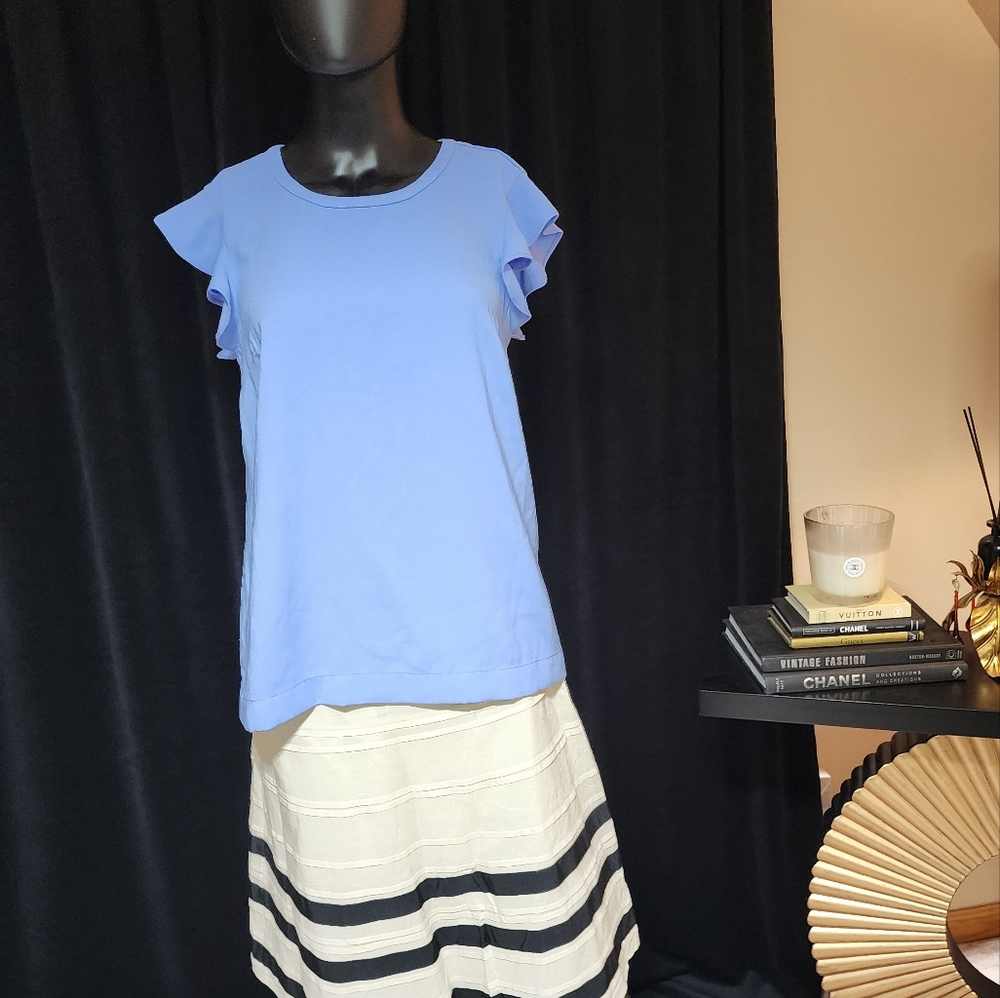 J.CREW WOMEN’S BLUE RUFFLE SLEEVE BLOUSE SIZE 4 SHORT SLEEVE TOP - Picture 3 of 9